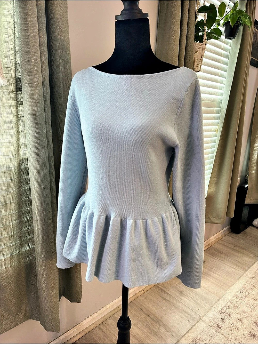 H&M Divided Baby Blue Knit Peplum Sweater Long Sleeve Boat Neck XL